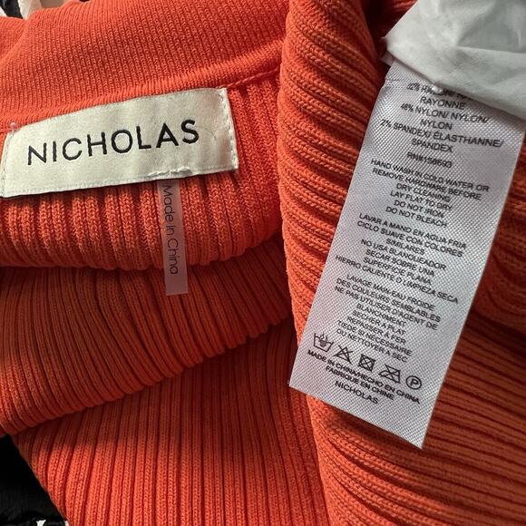 Nicholas Giuliana Ribbed Knit Midi Belted Sweater Dress Large Orange Stretchy - Picture 14 of 16